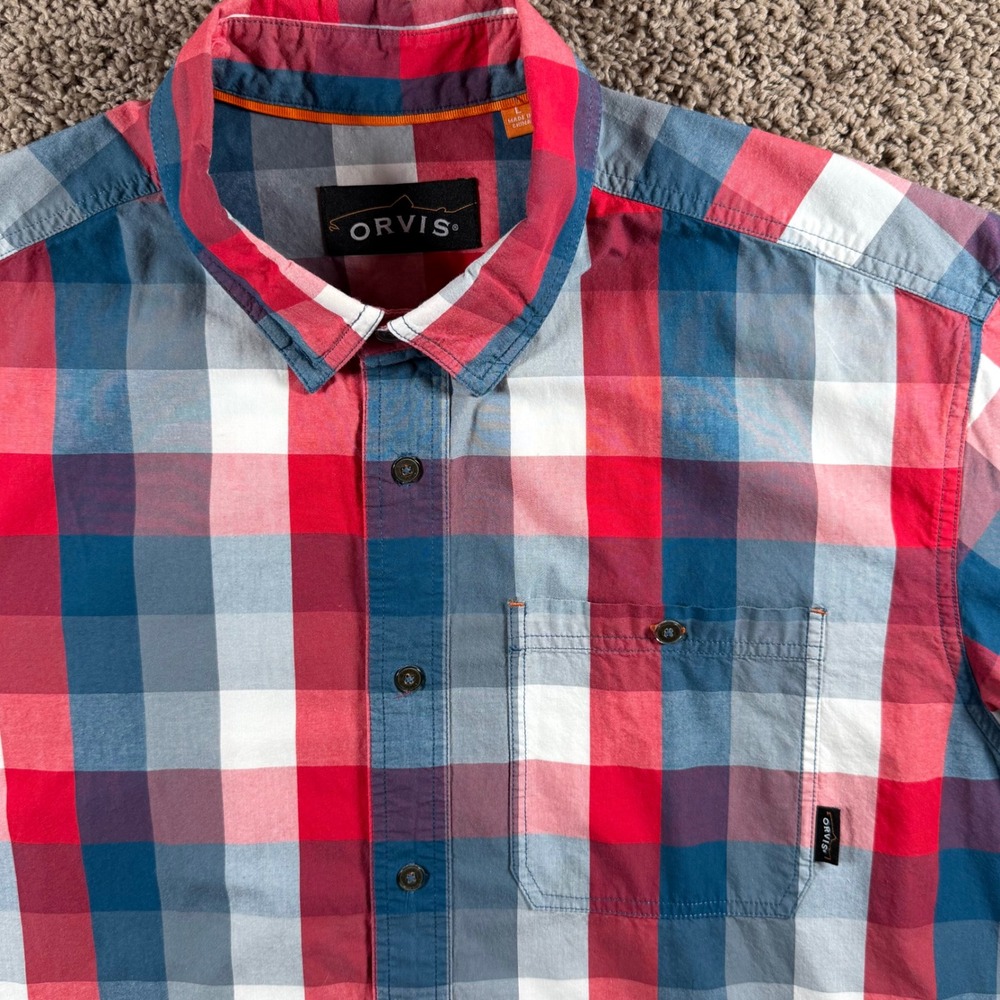 ORVIS Mens‎ Plaid Short Sleeve Button down Shirt Large casual patriotic office